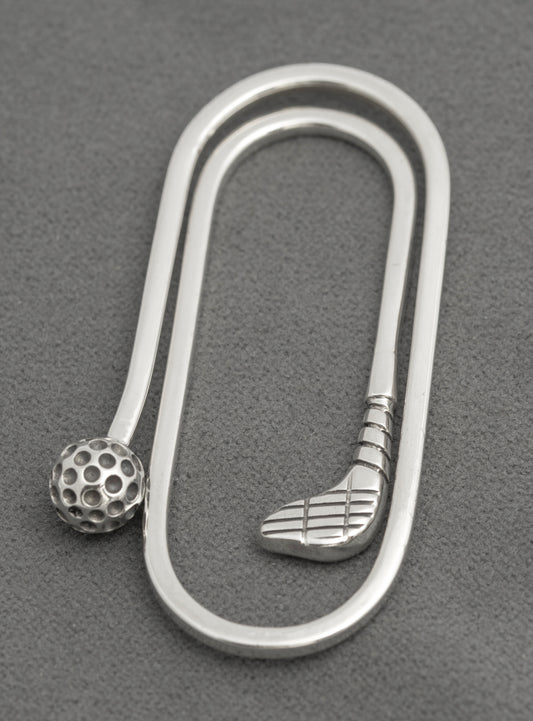 Vintage 925 Sterling Silver Novelty Money Clip Golf Club and Paperclip Design (B2581)