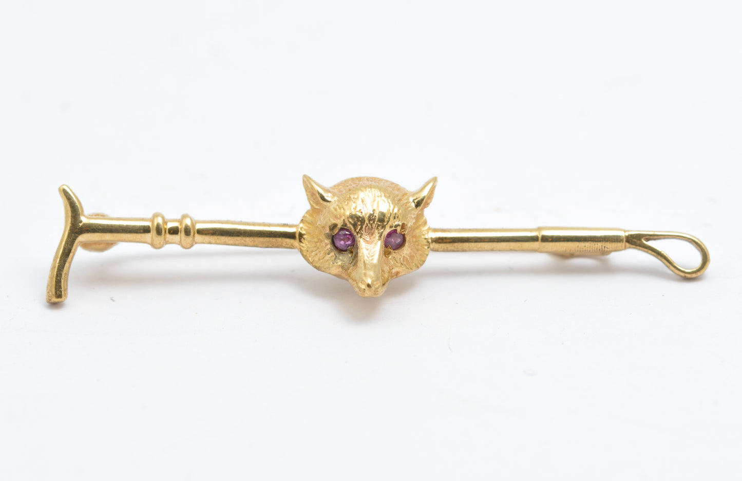 Vintage 9ct Gold Fox & Riding Crop Bar Brooch With Ruby Eyes Hallmarked 1962 (B2590)
