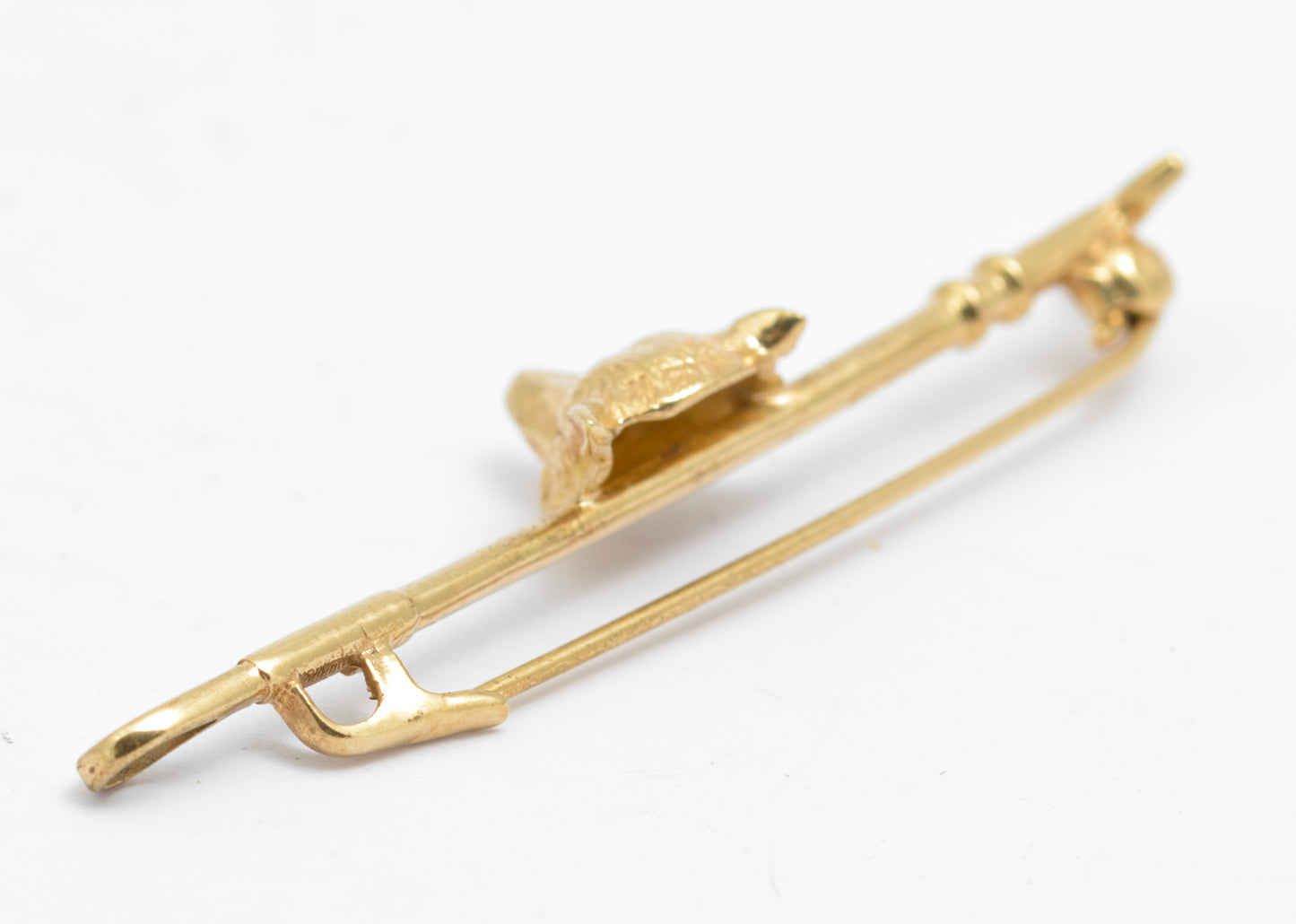 Vintage 9ct Gold Fox & Riding Crop Bar Brooch With Ruby Eyes Hallmarked 1962 (B2590)