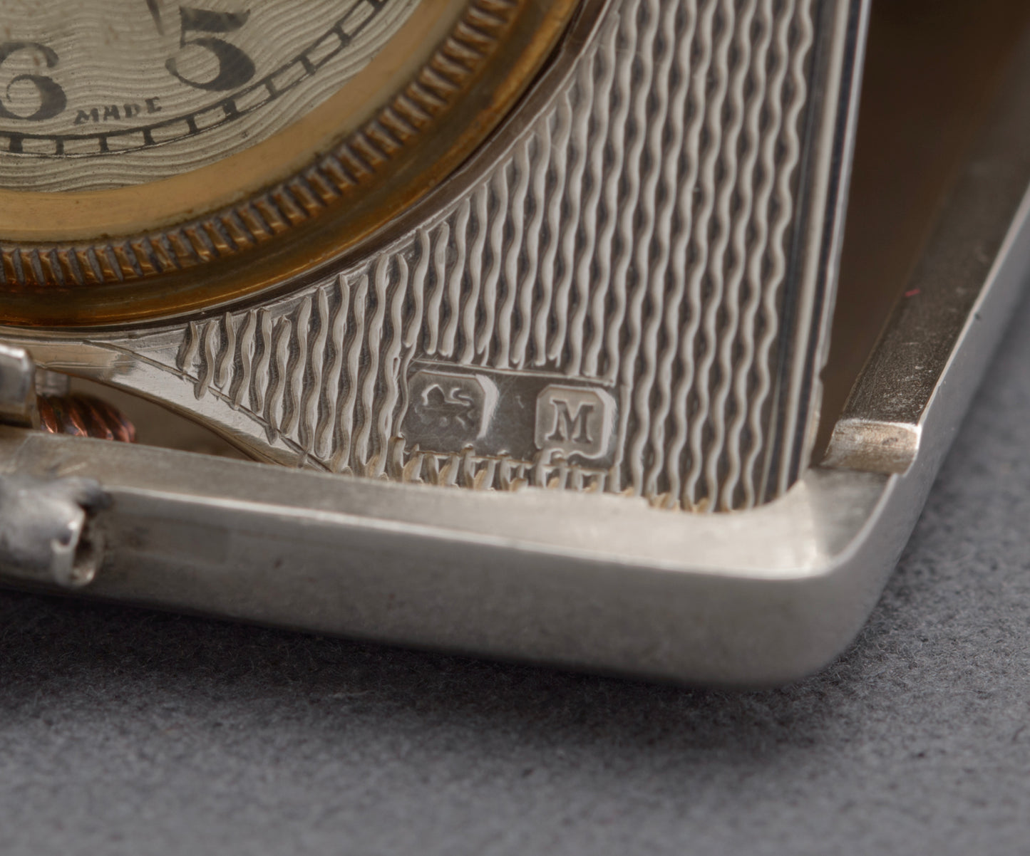 Art Deco Hallmarked 1936 Sterling Silver Case Travelling Folding Clock by Turner & Simpson (B2600)
