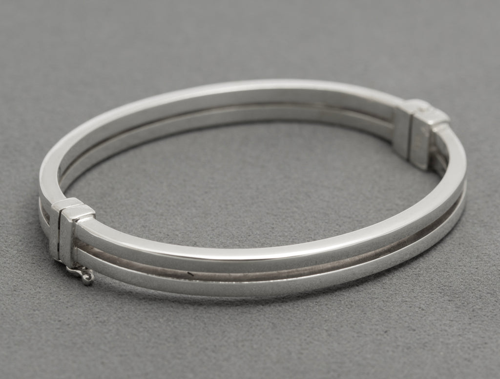 Vintage 925 Sterling Silver Hinged Bangle Double Bar Design 1980's Retro (B2604)