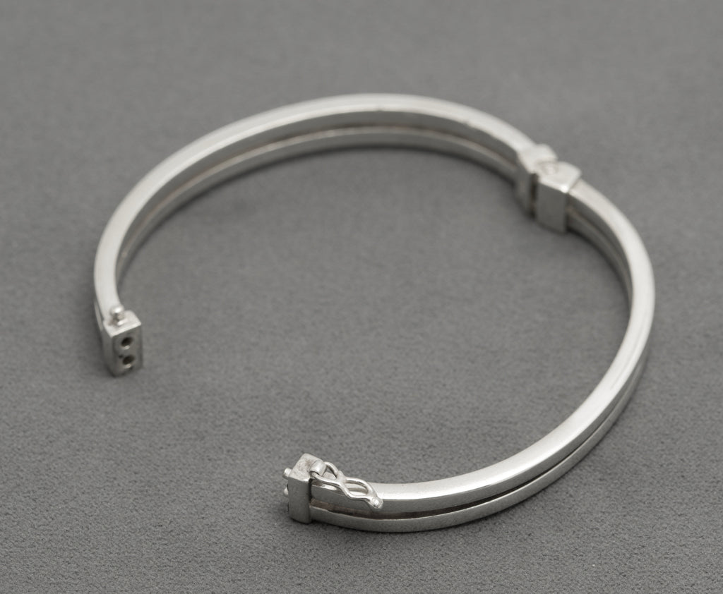 Vintage 925 Sterling Silver Hinged Bangle Double Bar Design 1980's Retro (B2604)