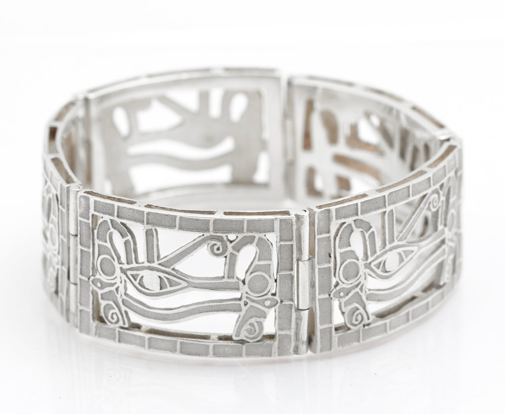 Vintage Egyptian .900 Silver Eye Of Horus Panel Bracelet Cairo Marks (B2605)
