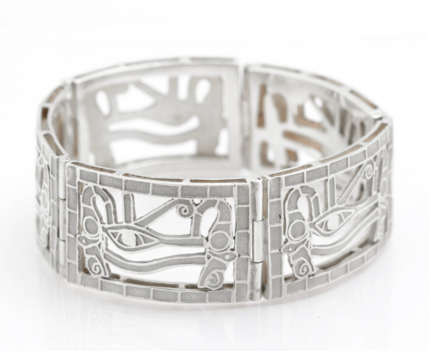 Vintage Egyptian .900 Silver Eye Of Horus Panel Bracelet Cairo Marks (B2605)