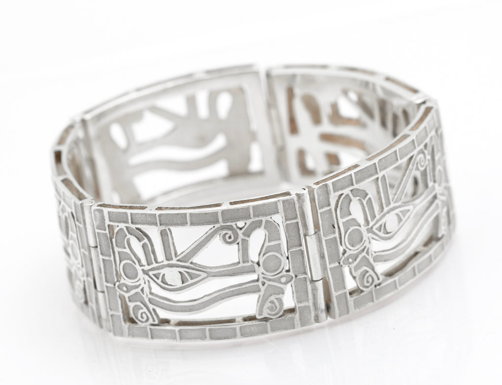 Vintage Egyptian .900 Silver Eye Of Horus Panel Bracelet Cairo Marks (B2605)
