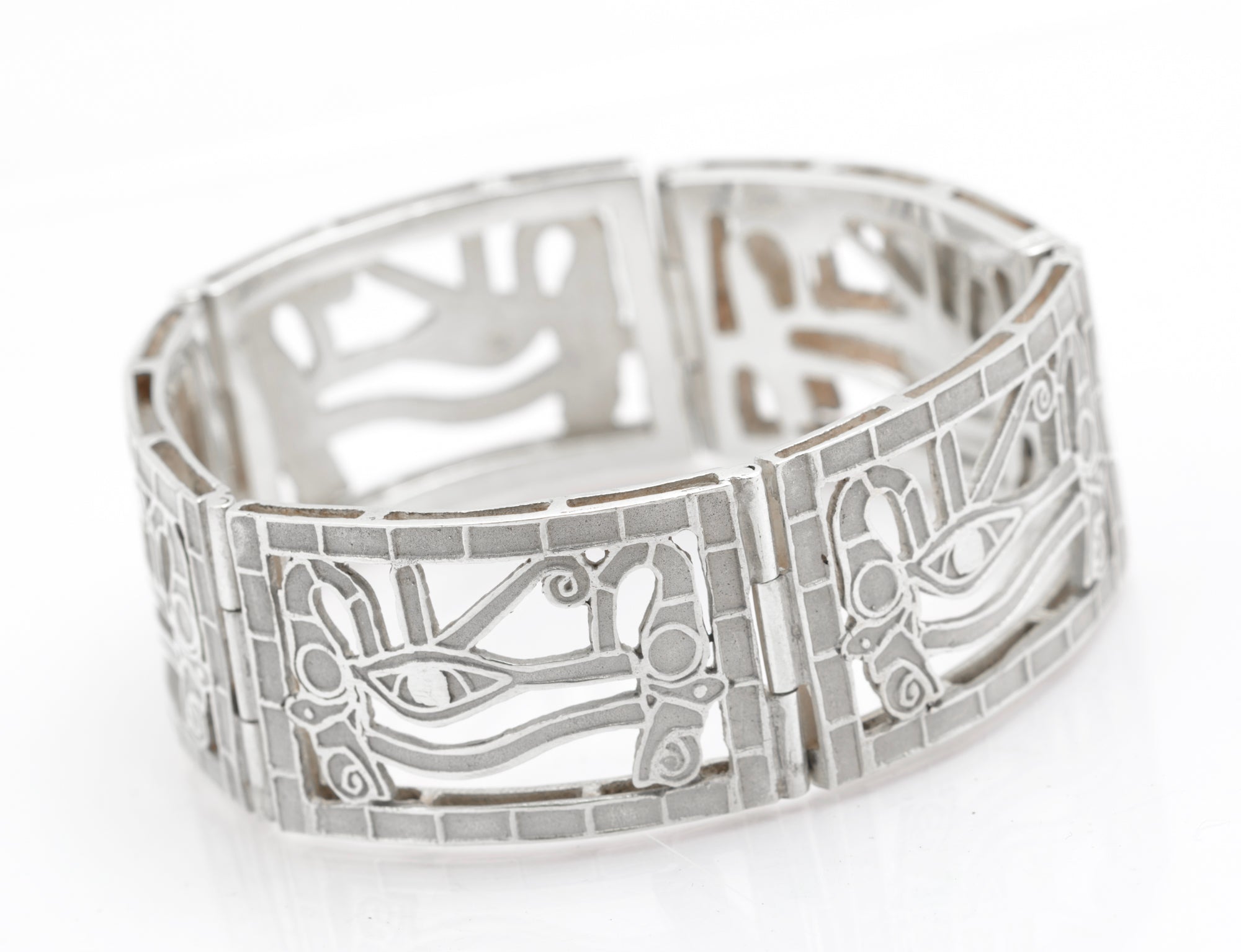 Vintage Egyptian .900 Silver Eye Of Horus Panel Bracelet Cairo Marks (B2605)