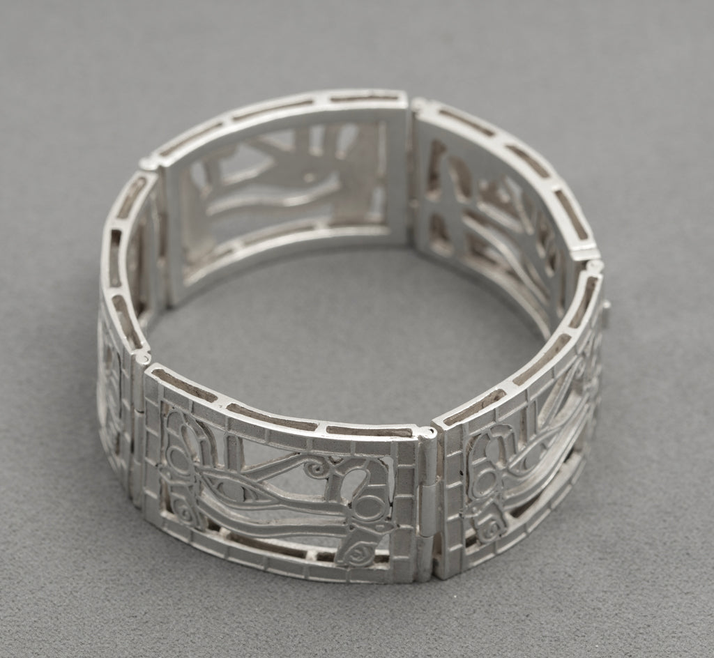 Vintage Egyptian .900 Silver Eye Of Horus Panel Bracelet Cairo Marks (B2605)