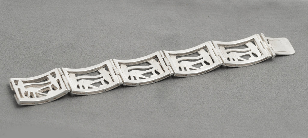 Vintage Egyptian .900 Silver Eye Of Horus Panel Bracelet Cairo Marks (B2605)