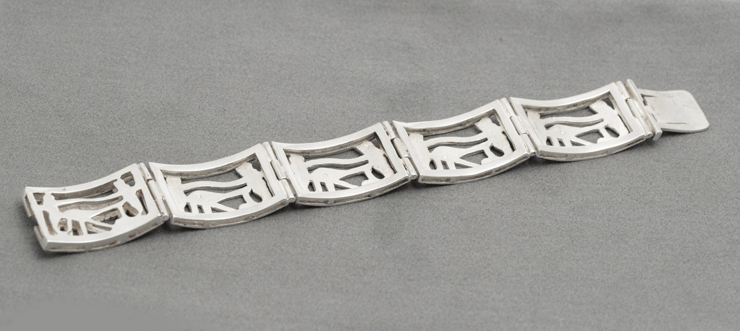 Vintage Egyptian .900 Silver Eye Of Horus Panel Bracelet Cairo Marks (B2605)