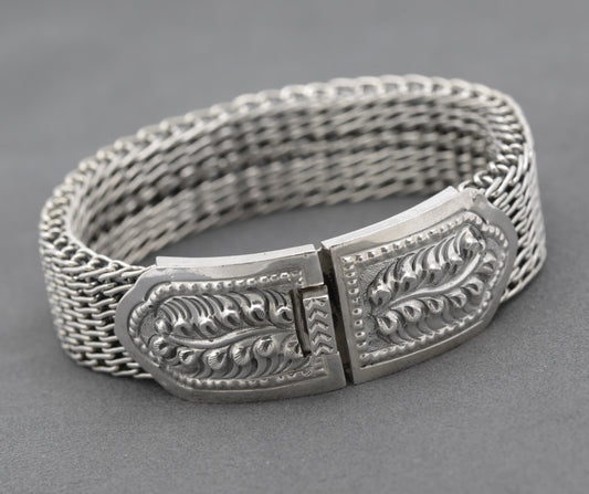 Vintage Sterling Silver High Quality & Heavy Woven Link Bracelet (B2615)