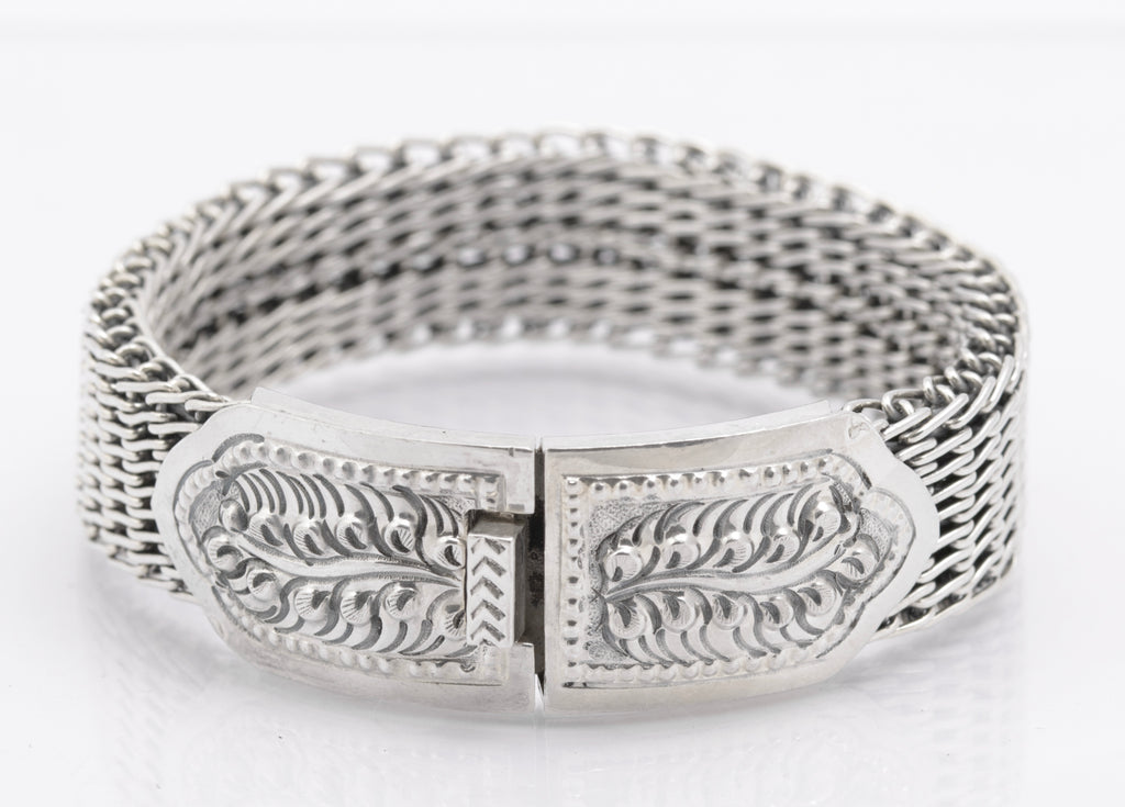 Vintage Sterling Silver High Quality & Heavy Woven Link Bracelet (B2615)