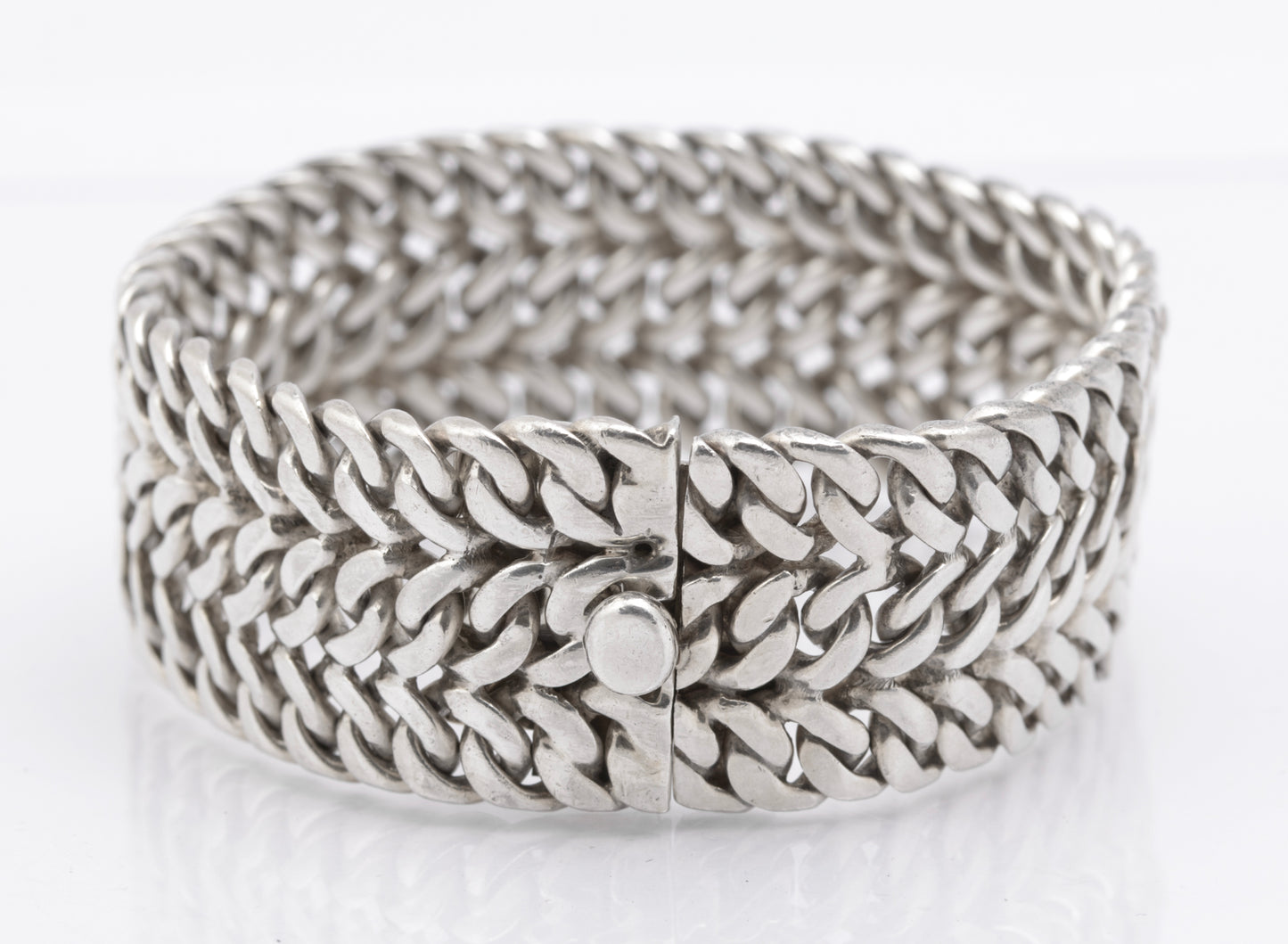 Vintage Mexican Sterling Silver Heavy Chunky Wide Chain Bracelet (B2616)