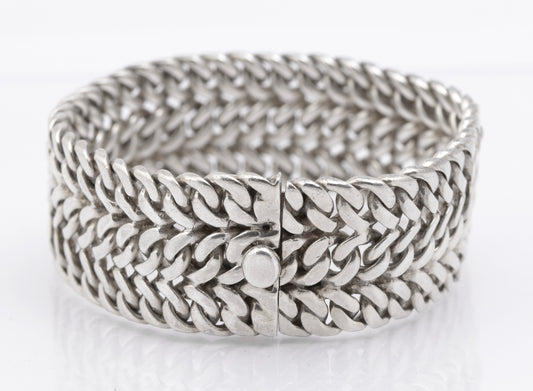 Vintage Mexican Sterling Silver Heavy Chunky Wide Chain Bracelet (B2616)