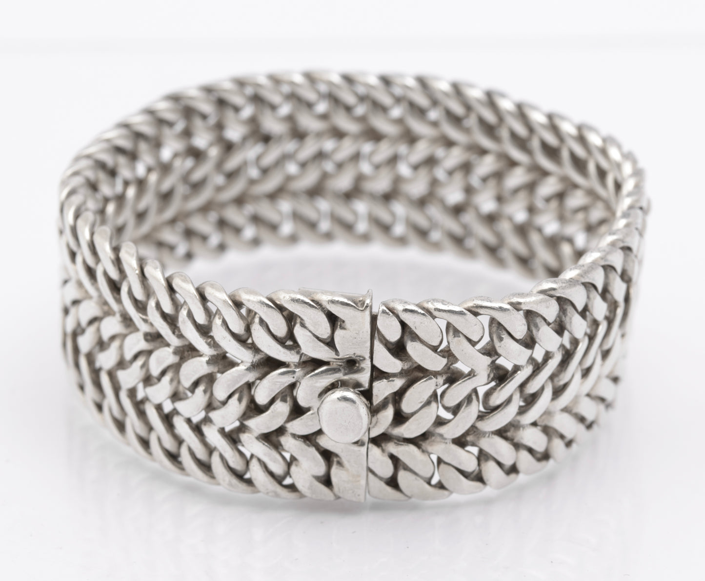 Vintage Mexican Sterling Silver Heavy Chunky Wide Chain Bracelet (B2616)