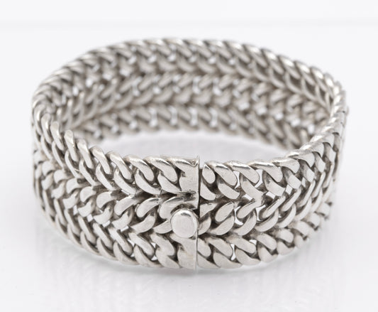 Vintage Mexican Sterling Silver Heavy Chunky Wide Chain Bracelet (B2616)