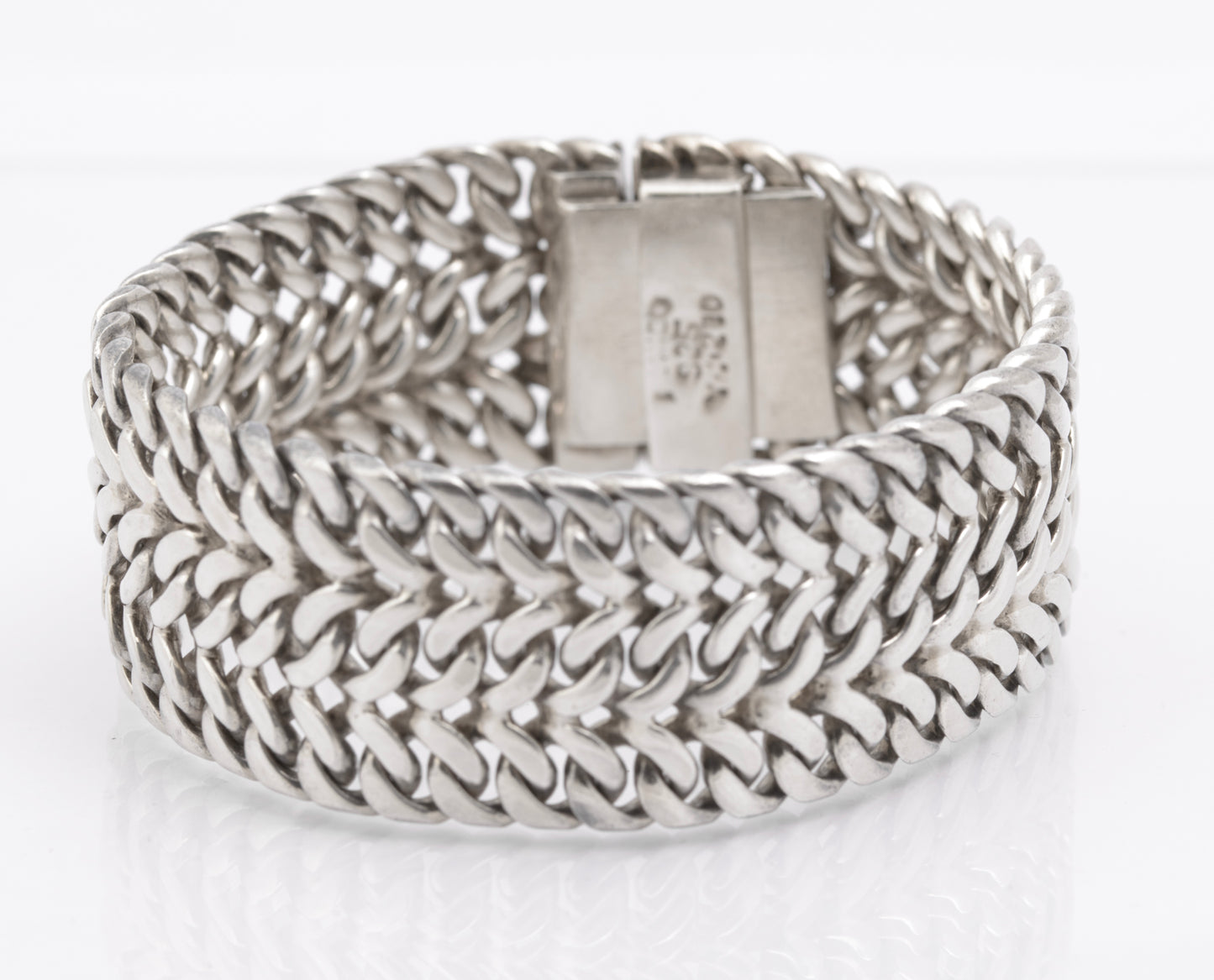 Vintage Mexican Sterling Silver Heavy Chunky Wide Chain Bracelet (B2616)