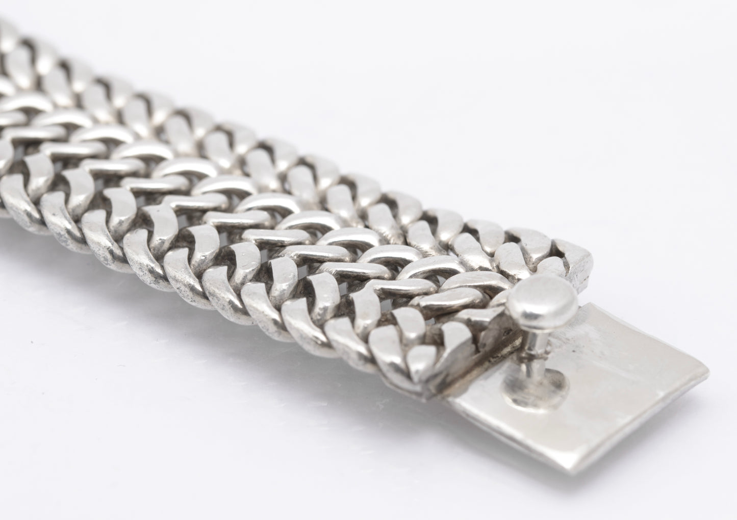 Vintage Mexican Sterling Silver Heavy Chunky Wide Chain Bracelet (B2616)