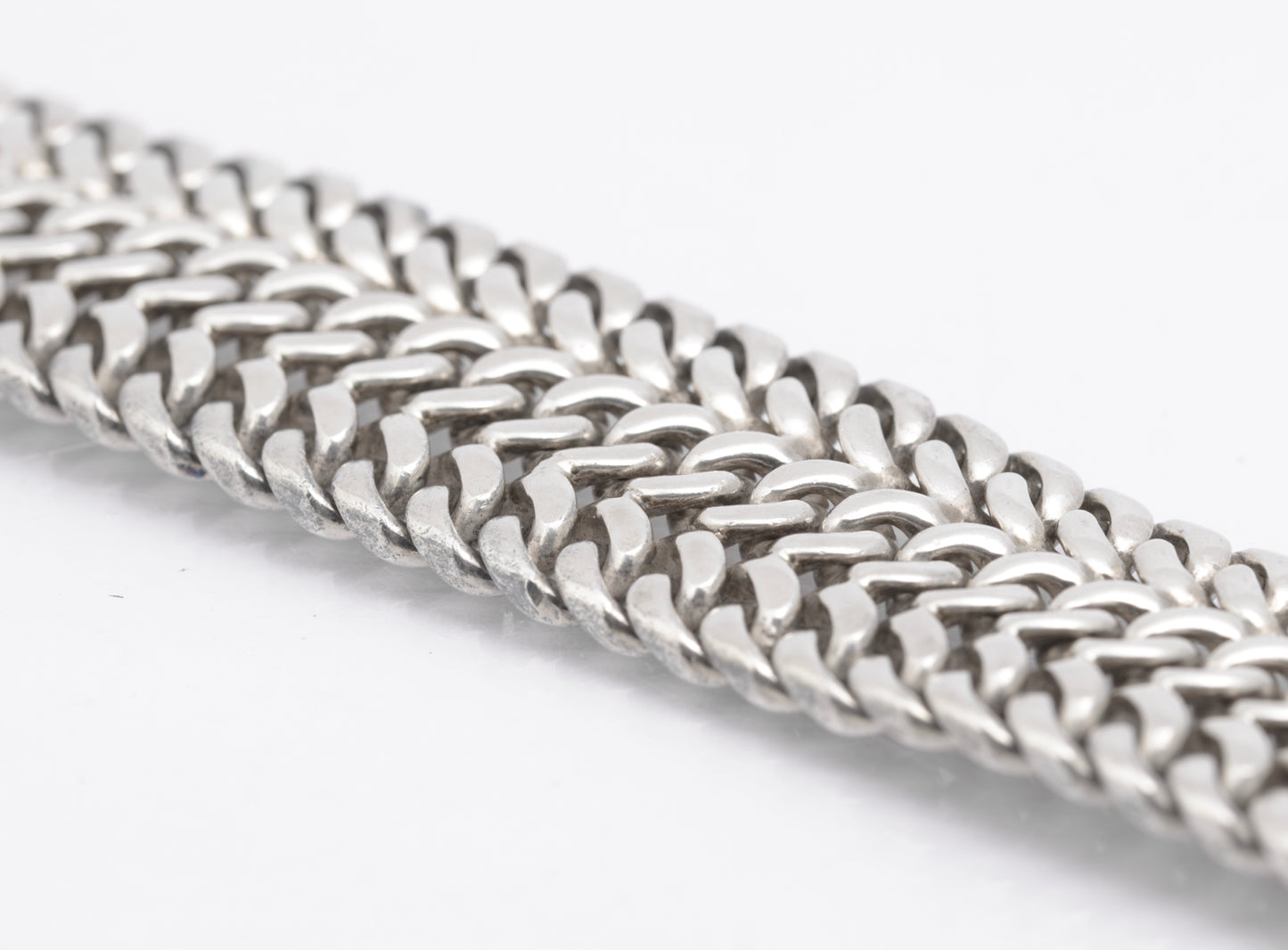 Vintage Mexican Sterling Silver Heavy Chunky Wide Chain Bracelet (B2616)