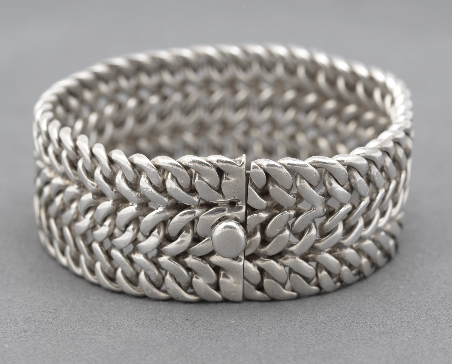 Vintage Mexican Sterling Silver Heavy Chunky Wide Chain Bracelet (B2616)