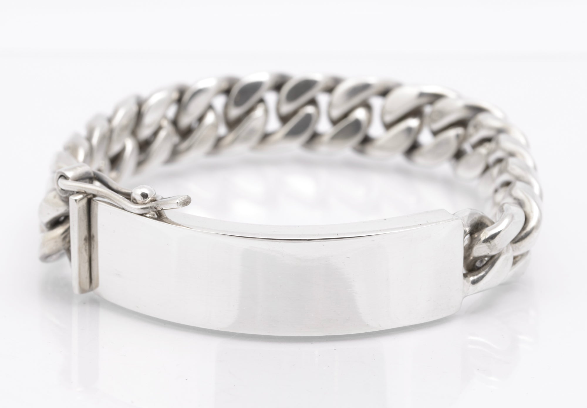 Vintage Sterling Silver Very Heavy/Chunky Cuban Chain Link ID Identity Bracelet (B2617)
