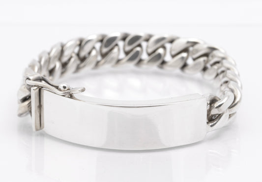Vintage Sterling Silver Very Heavy/Chunky Cuban Chain Link ID Identity Bracelet (B2617)