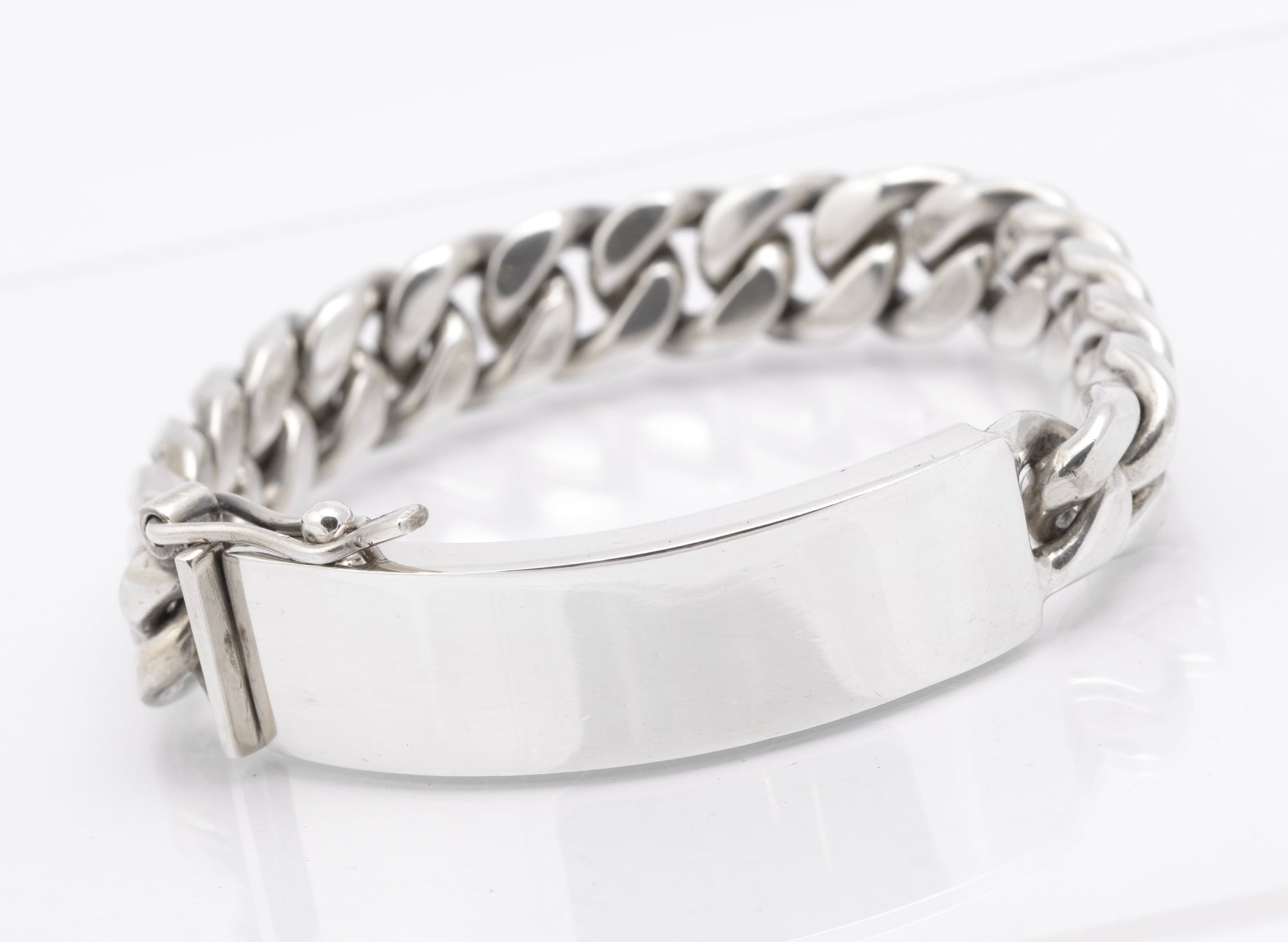 Vintage Sterling Silver Very Heavy/Chunky Cuban Chain Link ID Identity Bracelet (B2617)