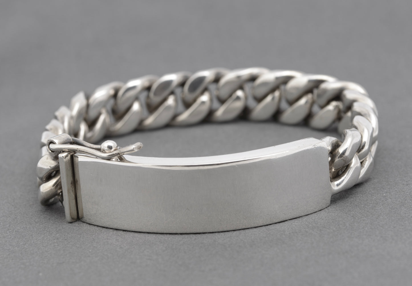 Vintage Sterling Silver Very Heavy/Chunky Cuban Chain Link ID Identity Bracelet (B2617)