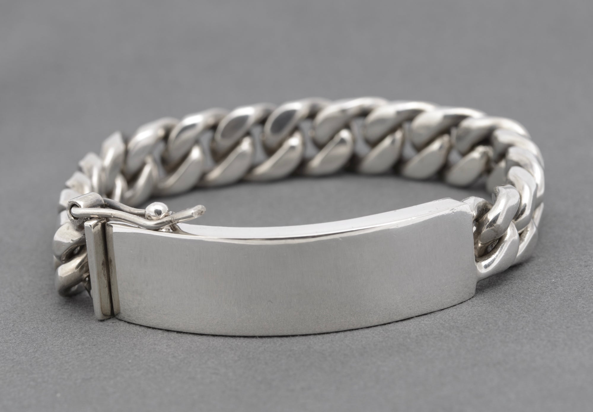 Vintage Sterling Silver Very Heavy/Chunky Cuban Chain Link ID Identity Bracelet (B2617)