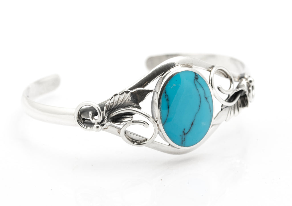 Vintage Sterling Silver & Turquoise Native American Design Bangle (B2624)