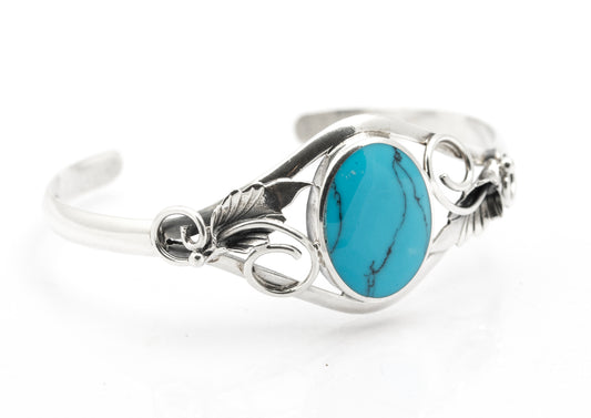 Vintage Sterling Silver & Turquoise Native American Design Bangle (B2624)