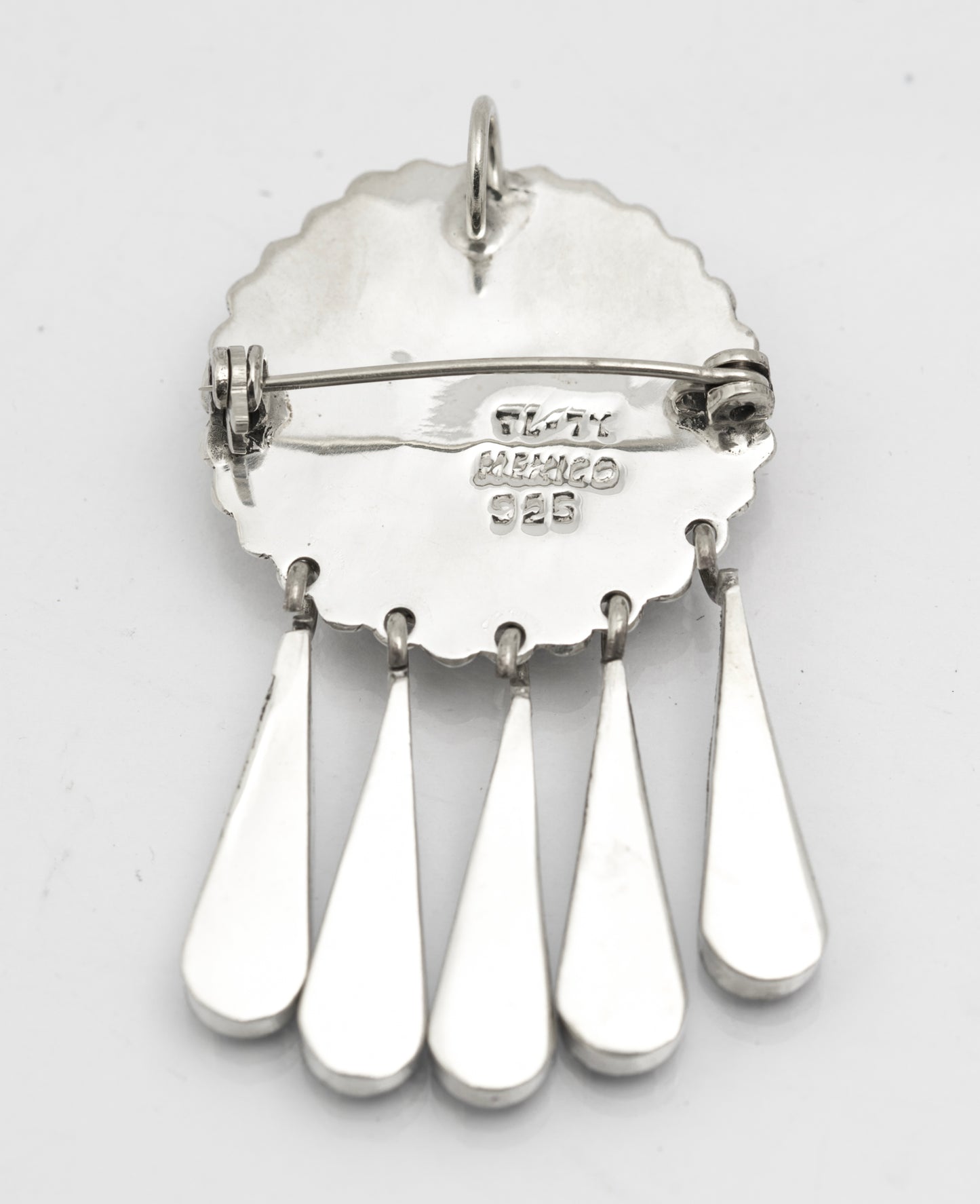 Vintage Mexican Taxco Sterling Silver & Turquoise Brooch/Pendant With Droppers (B2625)