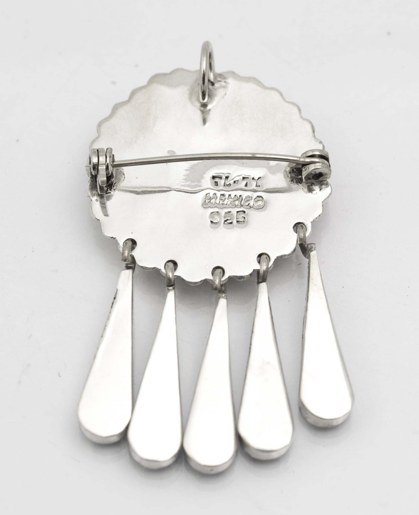 Vintage Mexican Taxco Sterling Silver & Turquoise Brooch/Pendant With Droppers (B2625)