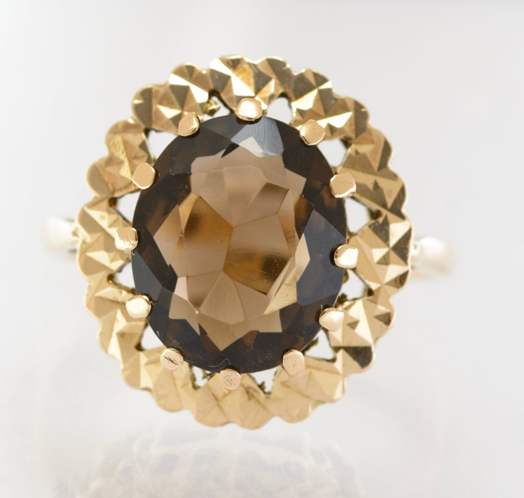 Vintage 9ct Gold & Natural 2.75 Carat Smoky Quartz Ring Hallmarked 1966 UK Size O (B2627)