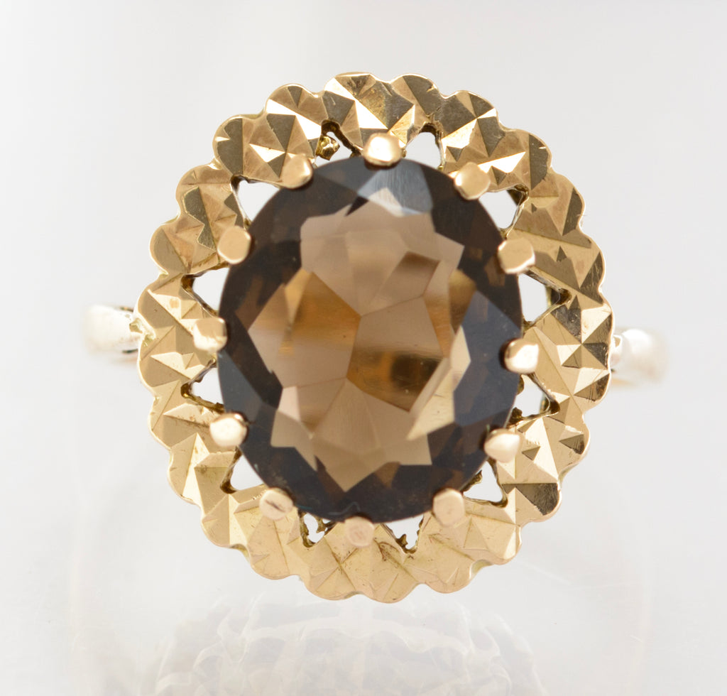 Vintage 9ct Gold & Natural 2.75 Carat Smoky Quartz Ring Hallmarked 1966 UK Size O (B2627)