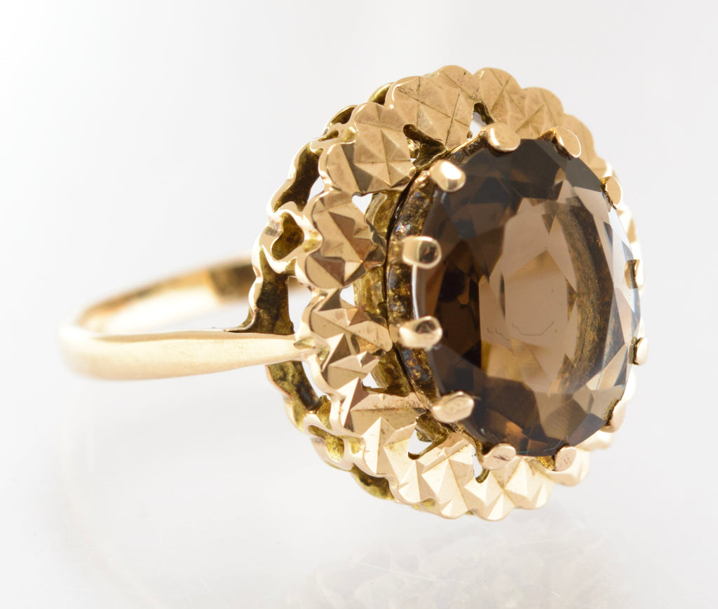 Vintage 9ct Gold & Natural 2.75 Carat Smoky Quartz Ring Hallmarked 1966 UK Size O (B2627)