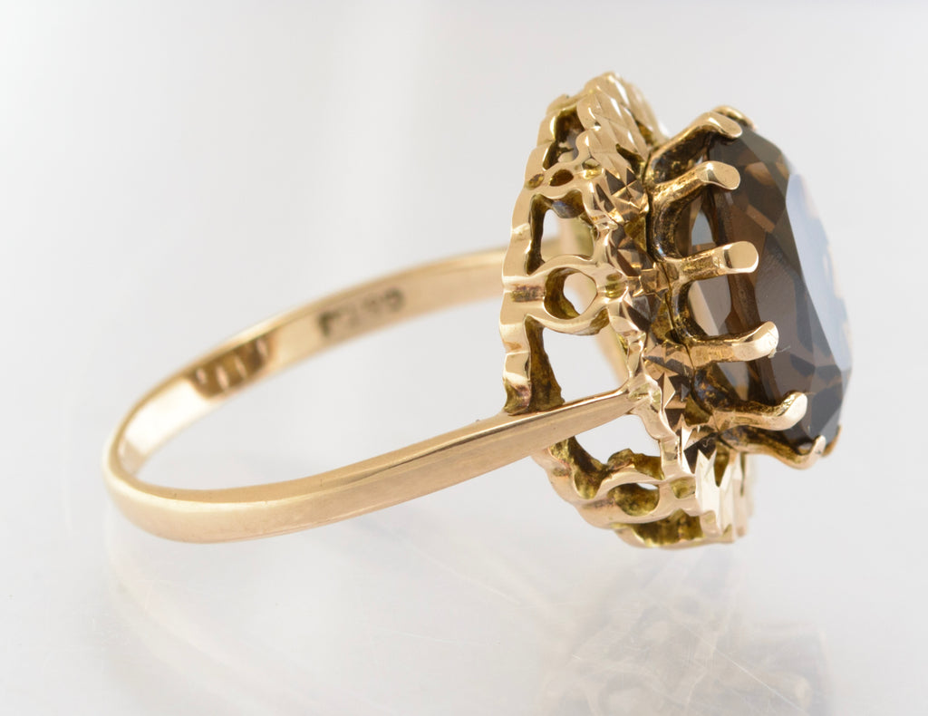 Vintage 9ct Gold & Natural 2.75 Carat Smoky Quartz Ring Hallmarked 1966 UK Size O (B2627)