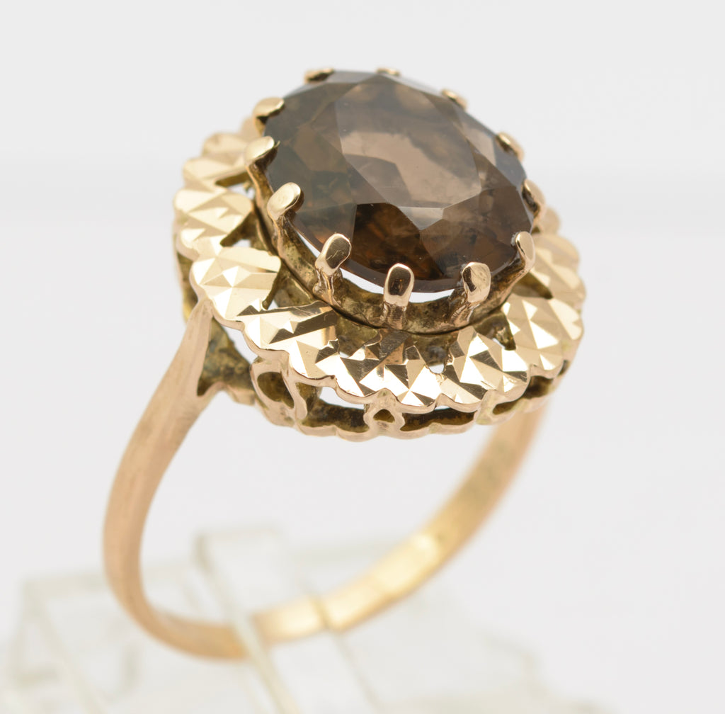 Vintage 9ct Gold & Natural 2.75 Carat Smoky Quartz Ring Hallmarked 1966 UK Size O (B2627)