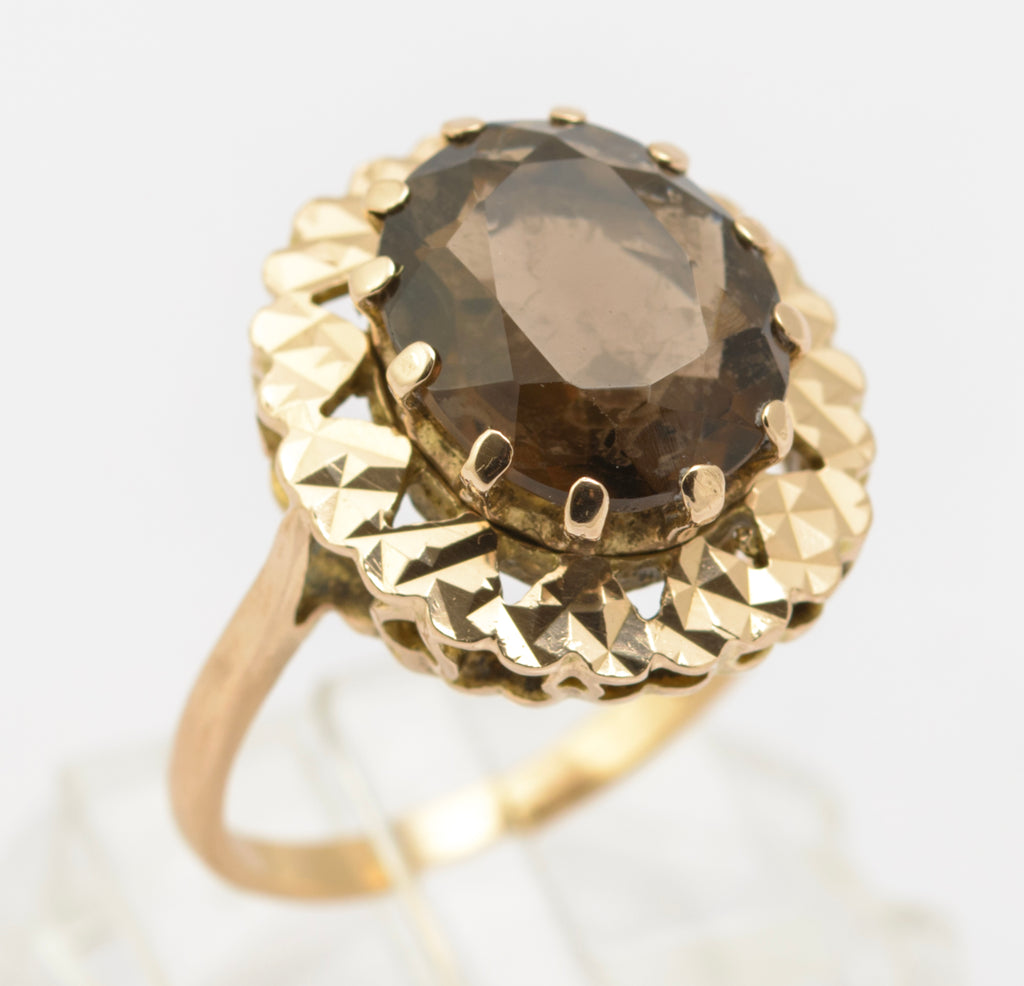 Vintage 9ct Gold & Natural 2.75 Carat Smoky Quartz Ring Hallmarked 1966 UK Size O (B2627)