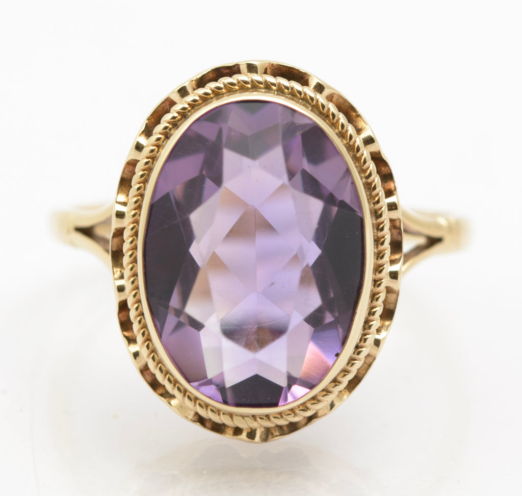 Vintage 9ct Gold & Natural 4 Carat Amethyst Gemstone Dress Ring UK Size N1/2 (B2628)