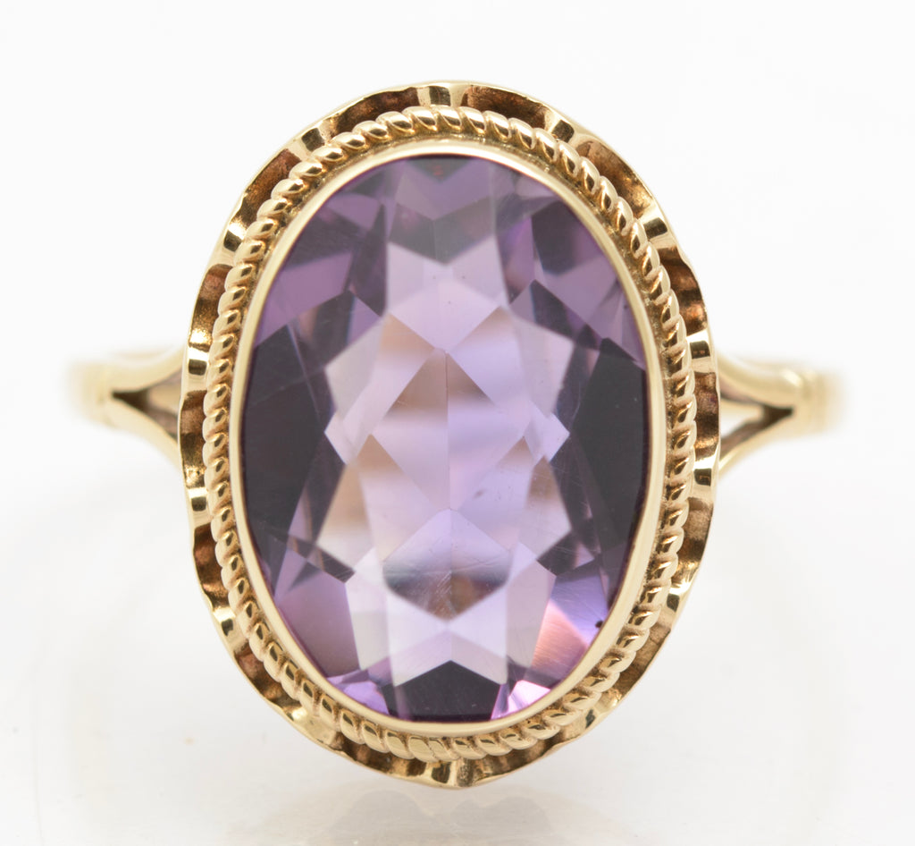 Vintage 9ct Gold & Natural 4 Carat Amethyst Gemstone Dress Ring UK Size N1/2 (B2628)
