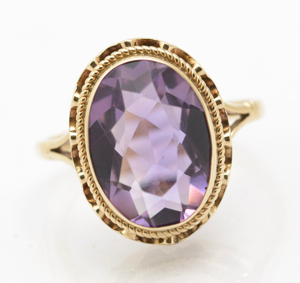 Vintage 9ct Gold & Natural 4 Carat Amethyst Gemstone Dress Ring UK Size N1/2 (B2628)