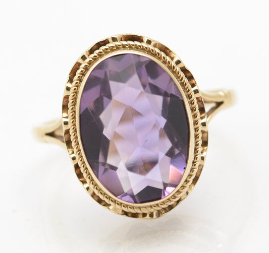 Vintage 9ct Gold & Natural 4 Carat Amethyst Gemstone Dress Ring Size N1/2 (B2628)