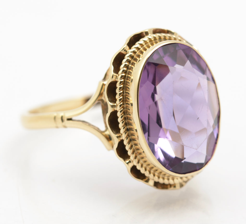 Vintage 9ct Gold & Natural 4 Carat Amethyst Gemstone Dress Ring UK Size N1/2 (B2628)