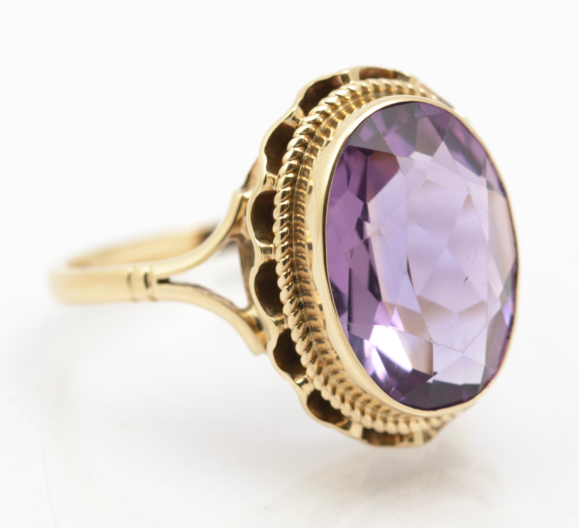 Vintage 9ct Gold & Natural 4 Carat Amethyst Gemstone Dress Ring UK Size N1/2 (B2628)