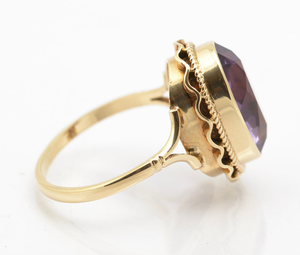 Vintage 9ct Gold & Natural 4 Carat Amethyst Gemstone Dress Ring UK Size N1/2 (B2628)