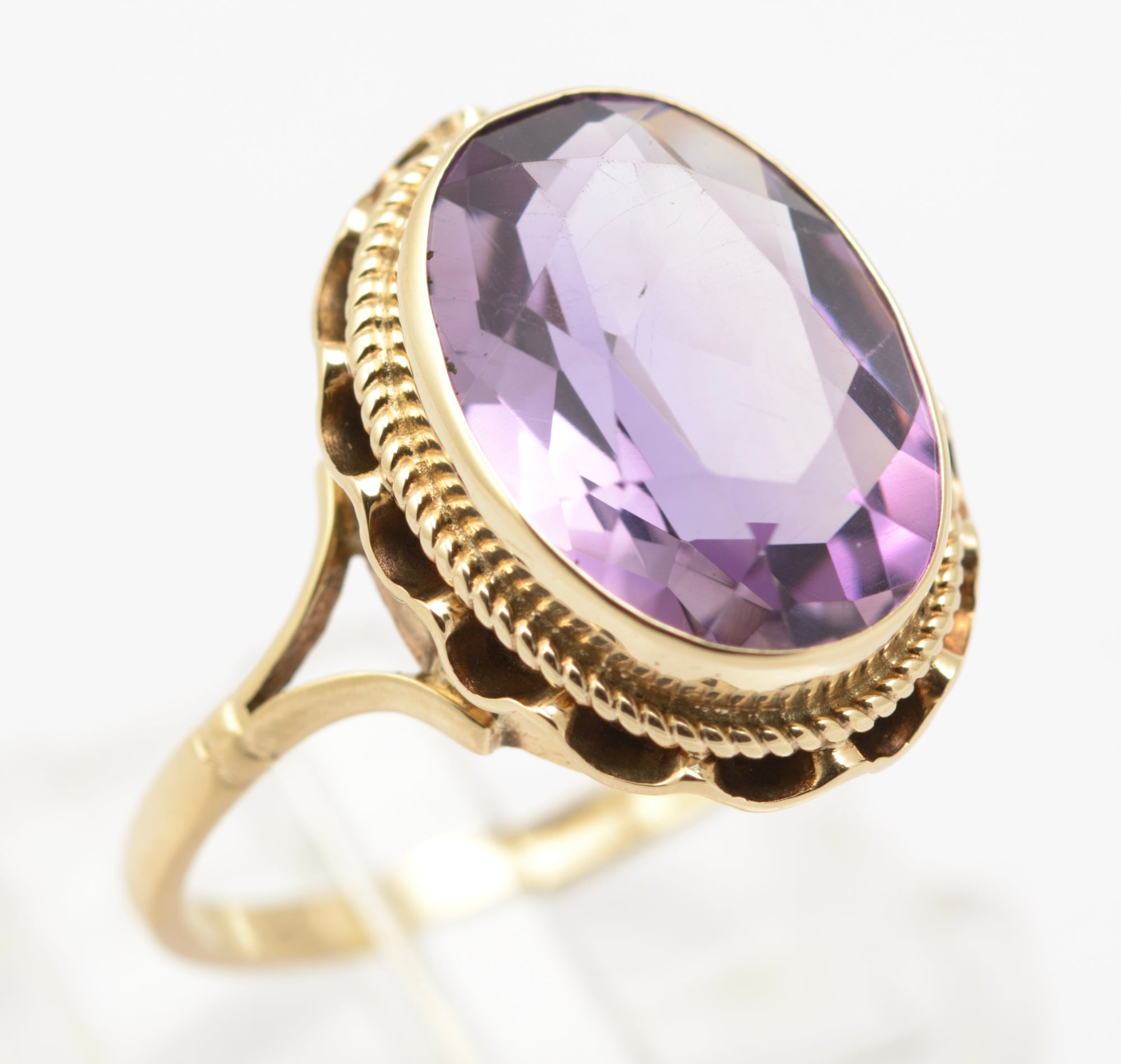 Vintage 9ct Gold & Natural 4 Carat Amethyst Gemstone Dress Ring Size N1/2 (B2628)