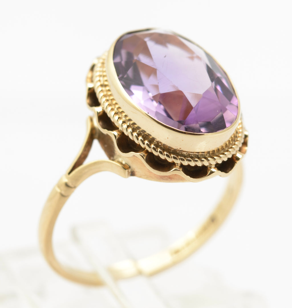 Vintage 9ct Gold & Natural 4 Carat Amethyst Gemstone Dress Ring UK Size N1/2 (B2628)