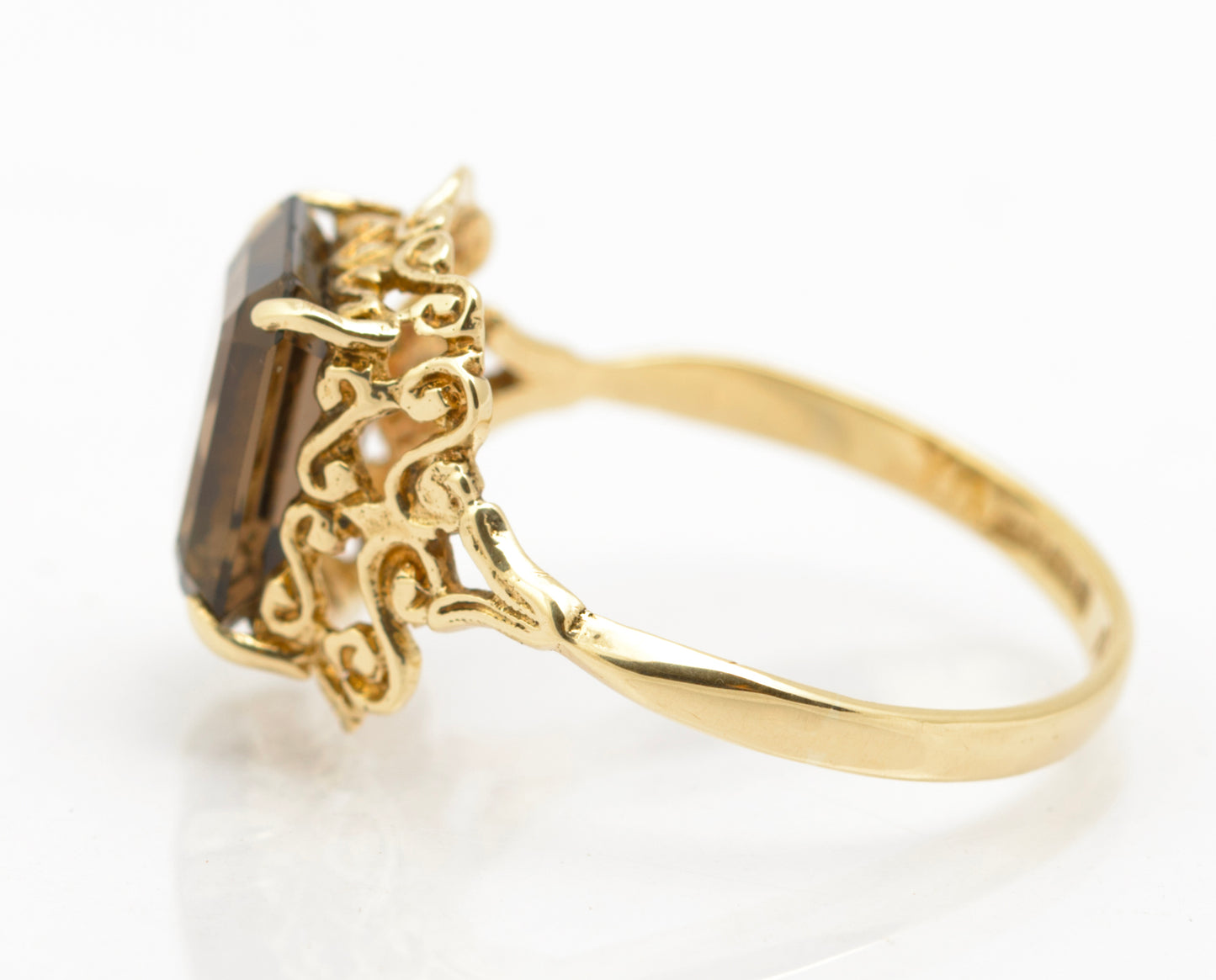 Vintage 9ct Gold & Natural Emerald Cut Smoky Quartz Gemstone Ring Size N1/2 (B2629)