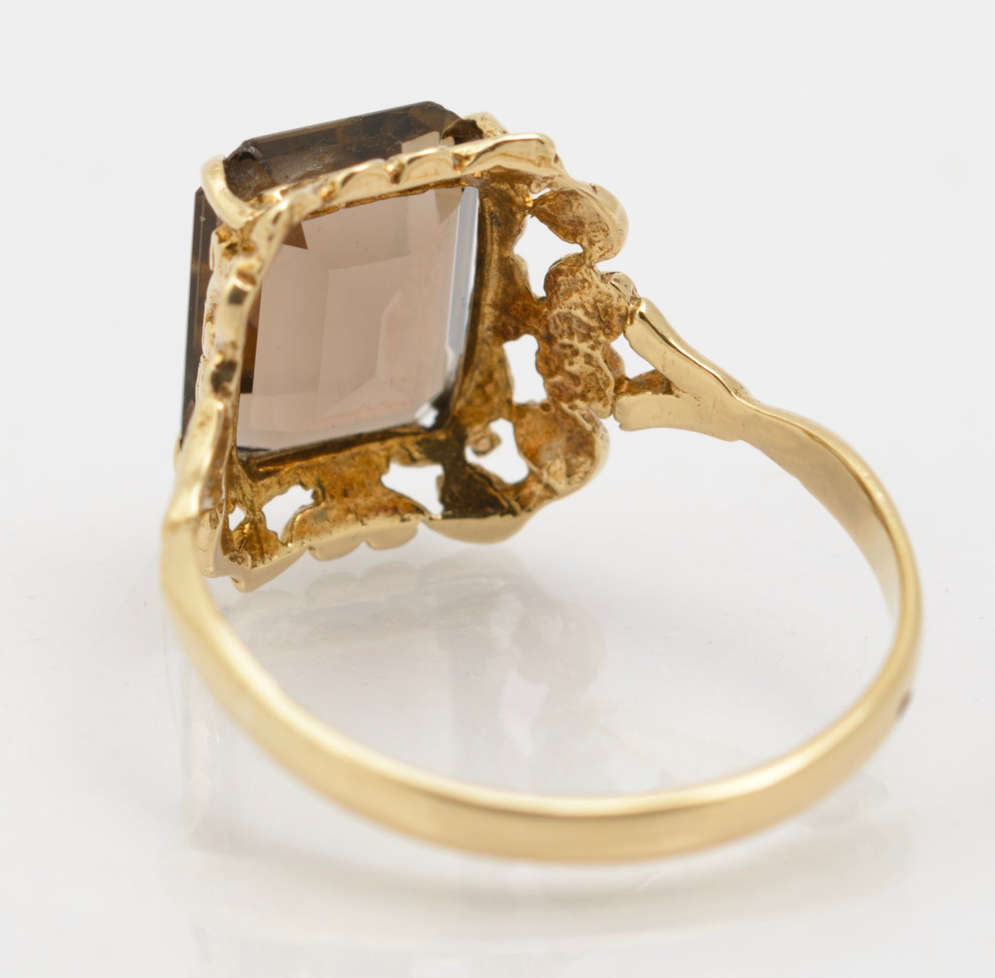 Vintage 9ct Gold & Natural Emerald Cut Smoky Quartz Gemstone Ring Size N1/2 (B2629)