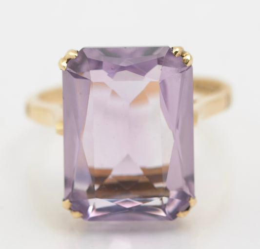 Vintage 9ct Gold Ring Large 8 Carat Natural Rose De France Amethyst Size K1/2 (B2631)